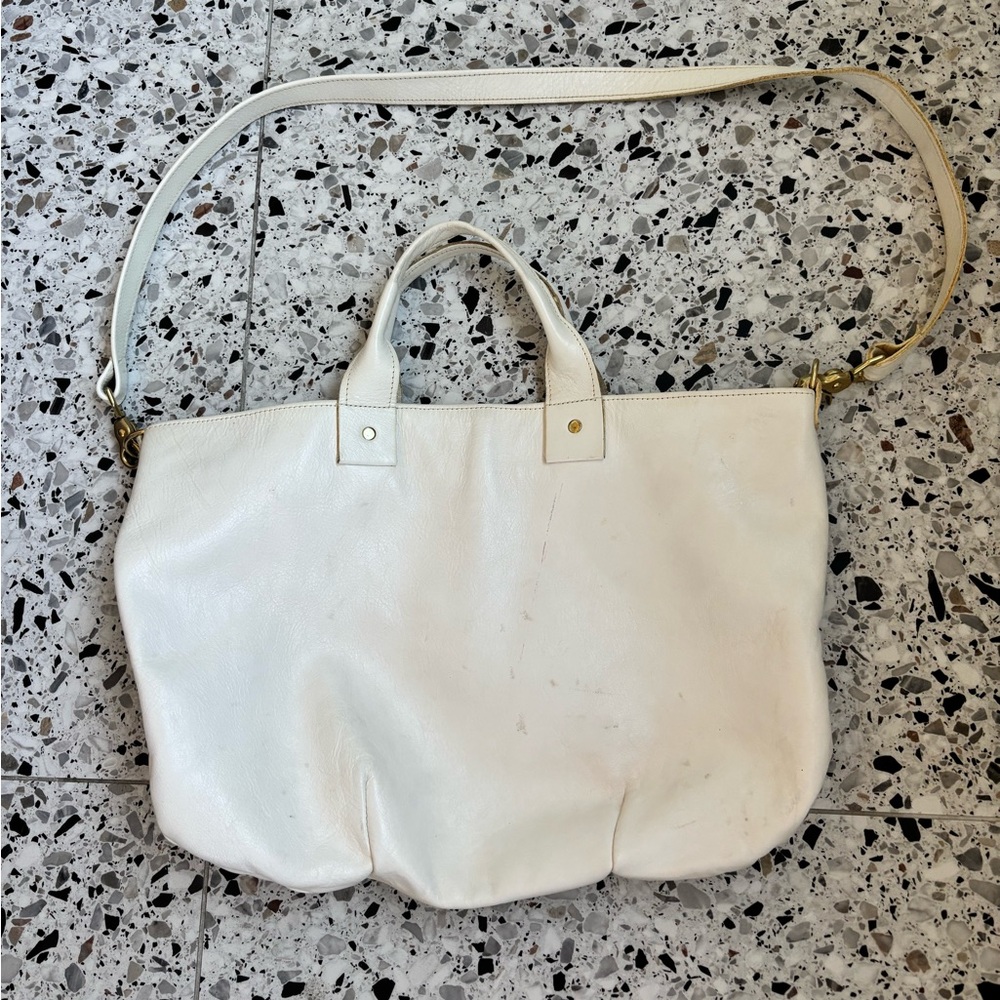 Clare V White Leather Tote Bag